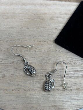 Silver Grenade Charm Dangle Earrings